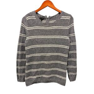 Talbots Textured Knit Sweater Back Zip Striped Women's S Gray White Casual